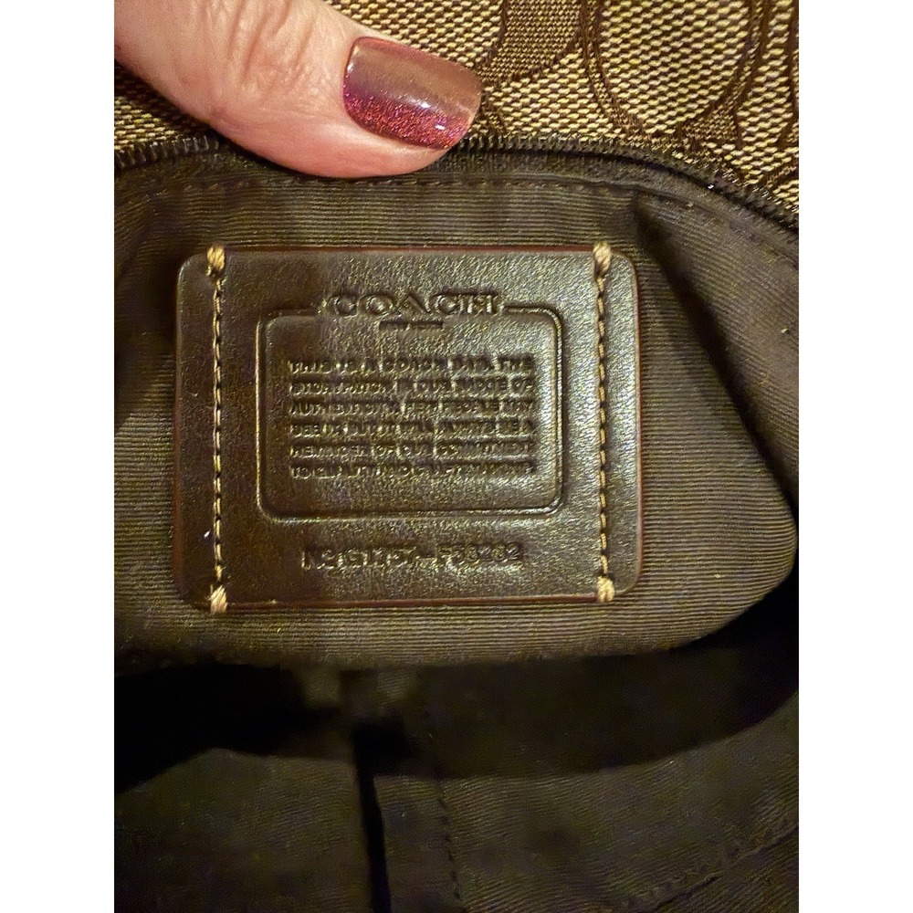 COACH OUTLINE SIGNATURE  KHAKI JACQUARD LEATHER TRIM ZIP TOP TOTE HANDBAG F58282 - Picture 11 of 13